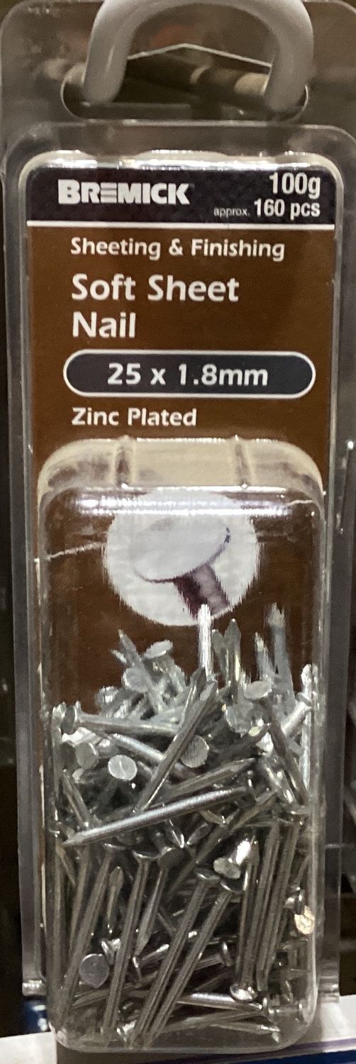 Nails Soft Sheet 25x1.8mm Pk160 Zinc