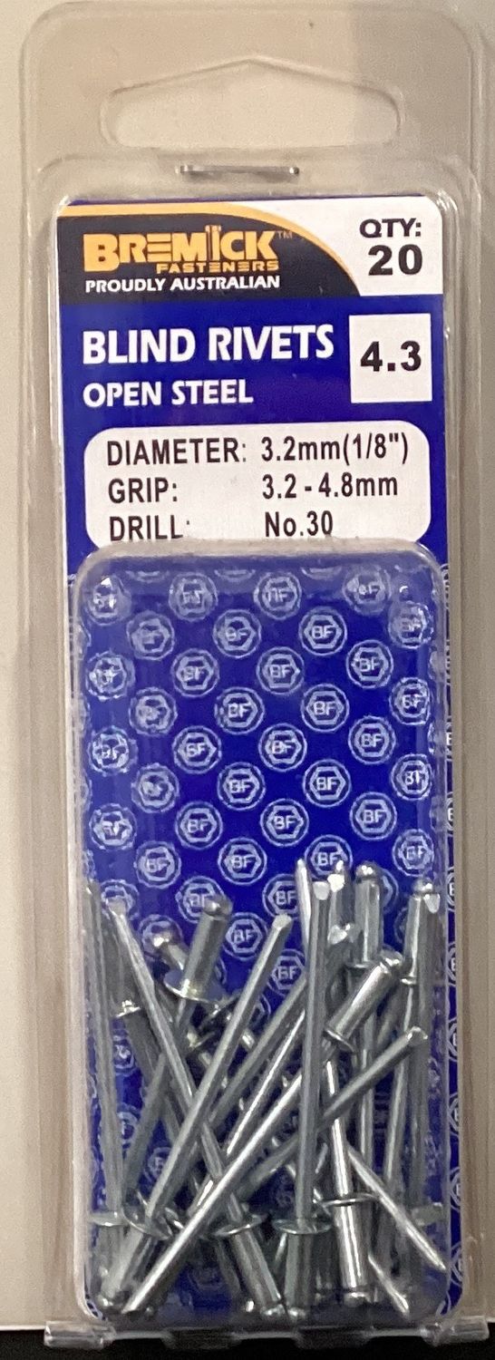 Rivets Steel/Steel 4.3 Pk20