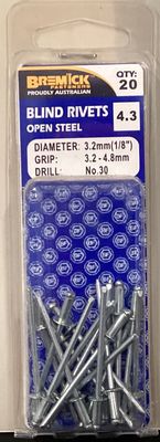 Rivets Steel/Steel 4.3 Pk20
