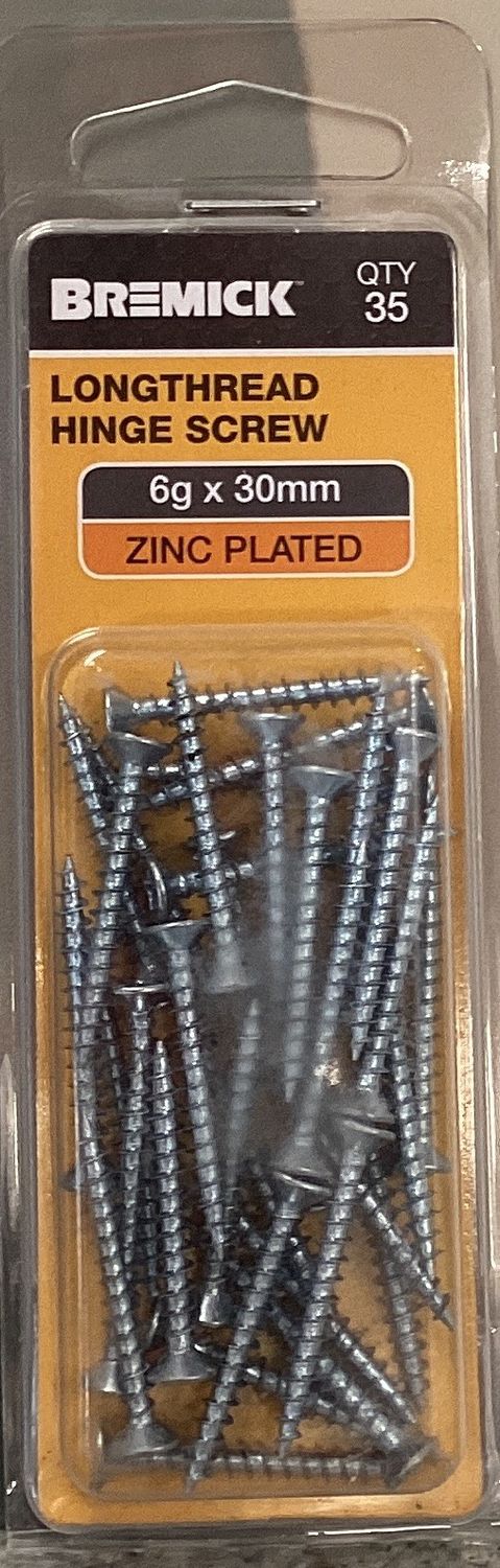 Timber screw 6gx30mm Pk35 Csk Zinc