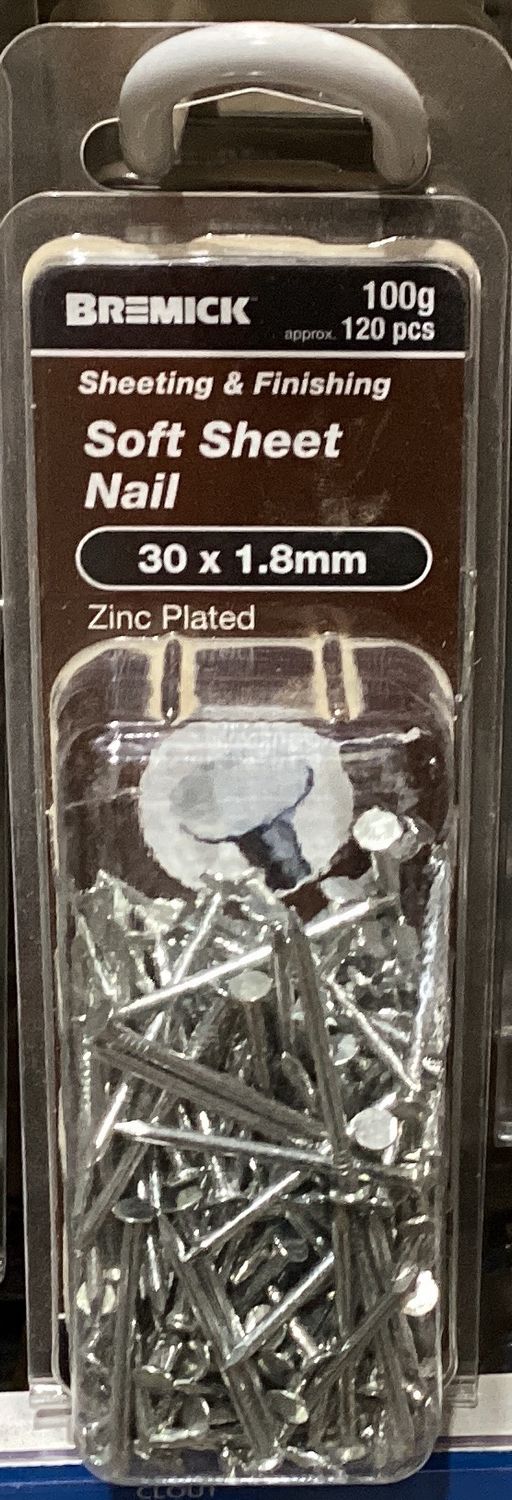 Nails Soft Sheet 30x1.8mm Pk120 Zinc