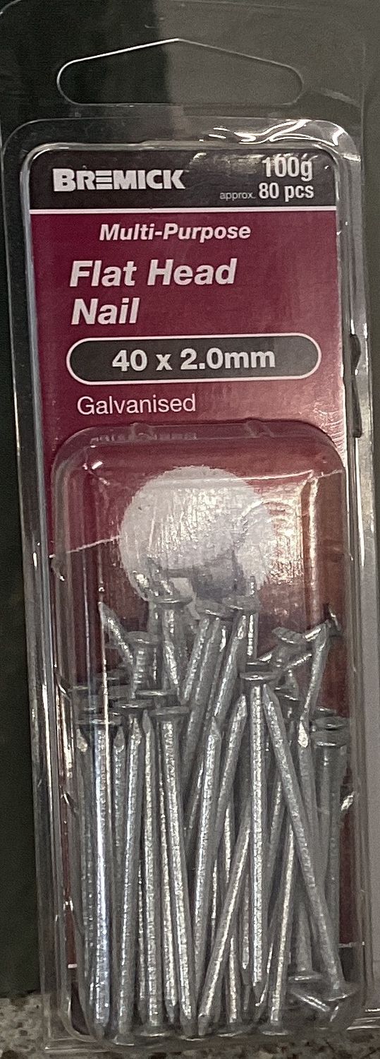 Nails Flat head 20x2.0mm pk80 Galv
