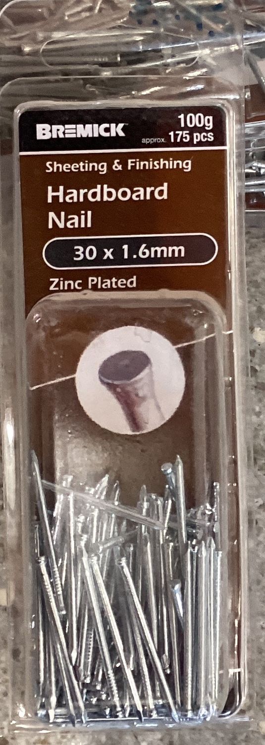 Nails Hardboard 30x1.6mm Pk175 Zinc