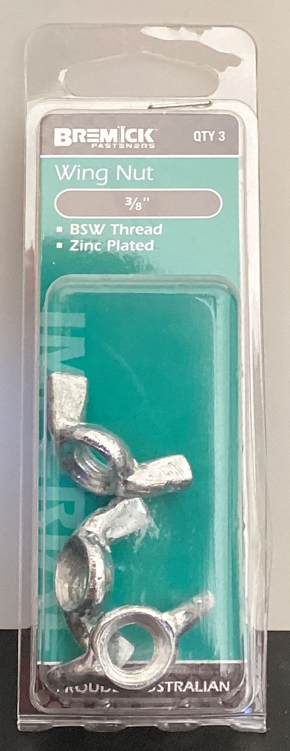 Wing nut 3/8" Pk3 Zinc