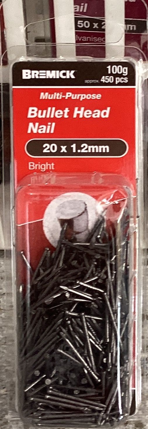 Nails Bullet head 20x1.2mm pk450 bright