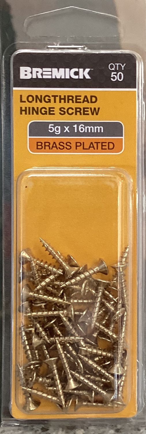 Timber screw 5gx16mm pk50 Csk brass/pl