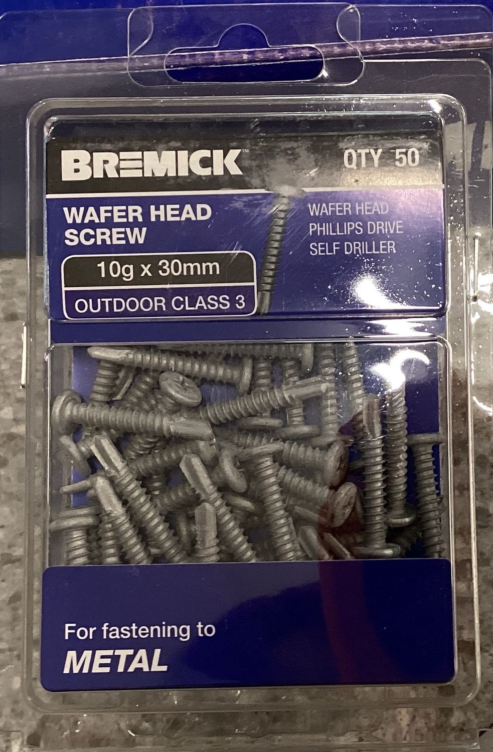 Metal screws W/hd 10gx30mm pk50 Galv