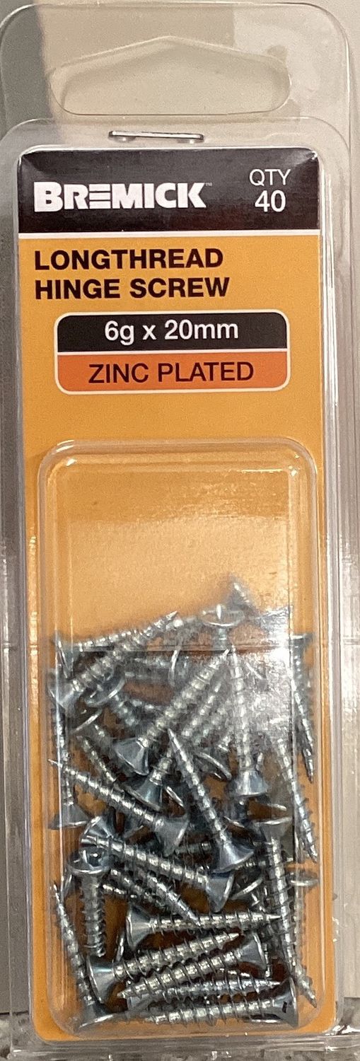 Timber screw 6gx20mm Pk40 Csk Zinc