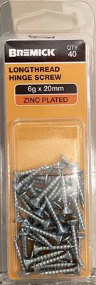 Timber screw 6gx20mm Pk40 Csk Zinc