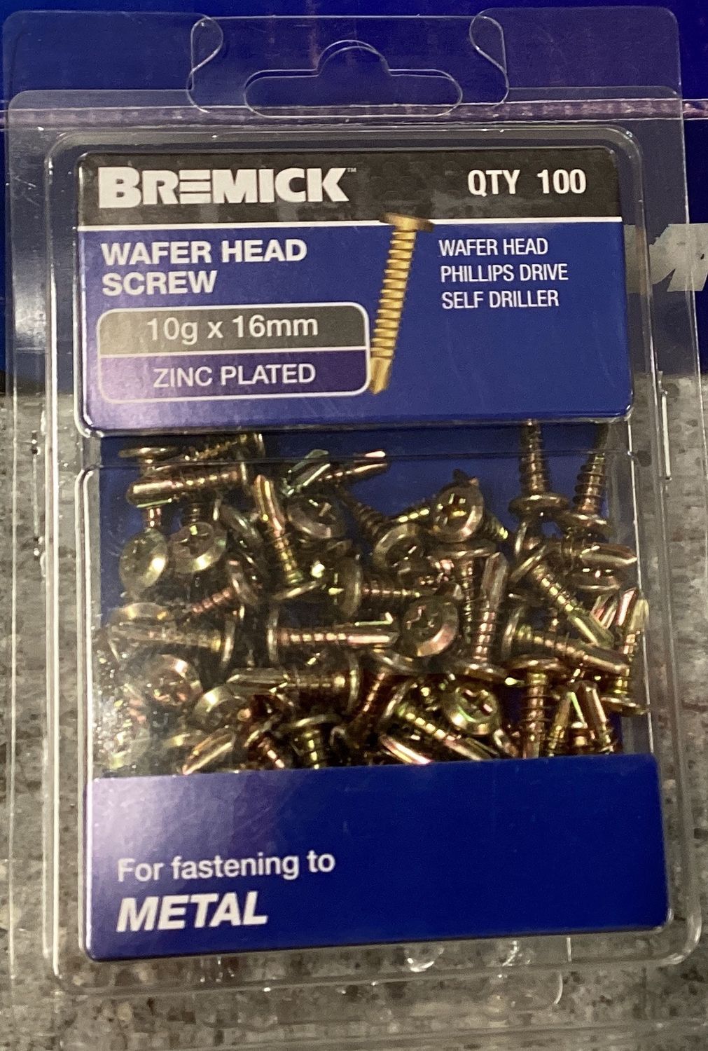 Metal screws W/hd 10gx16mm pk100 Zinc