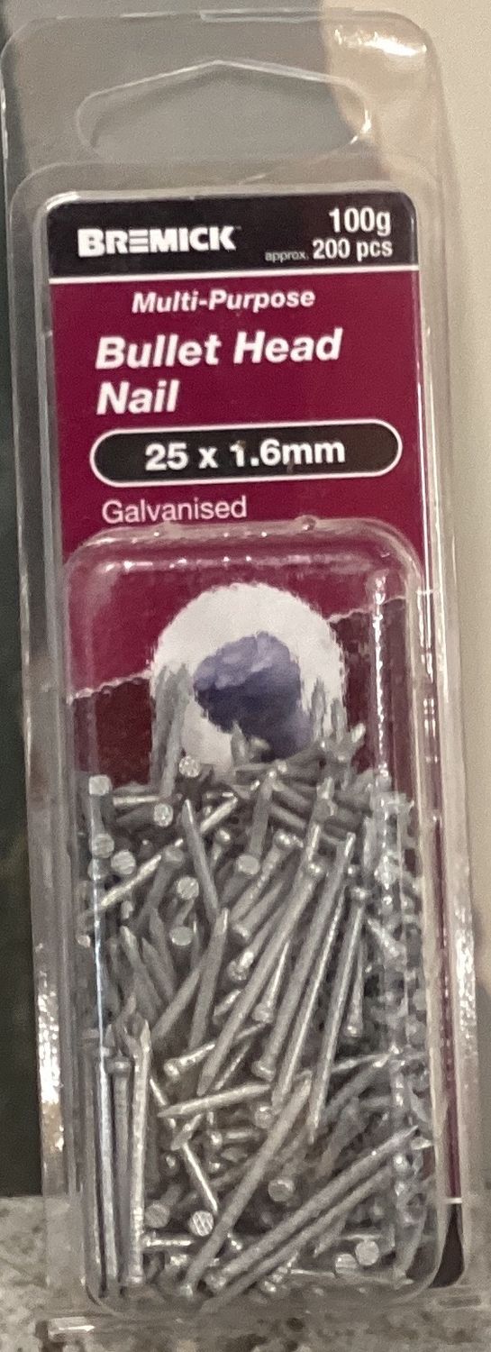 Nails Bullet head 25x1.6mm pk200 Galv