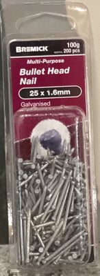 Nails Bullet head 25x1.6mm pk200 Galv