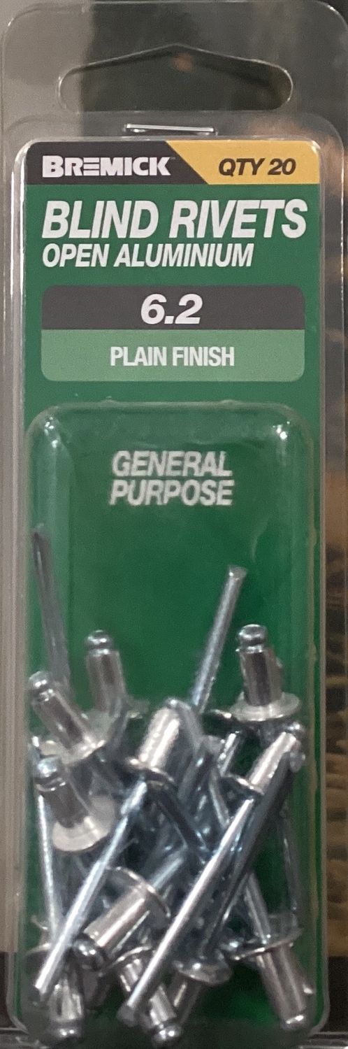 Rivets Alumin/Steel Open 6.2 pk20