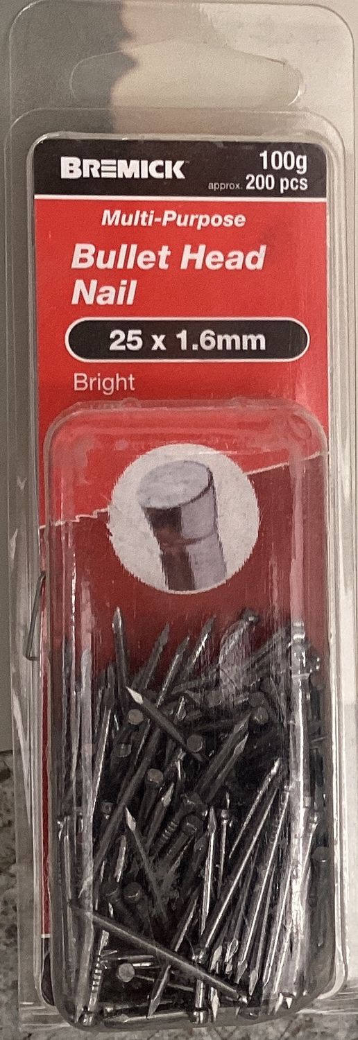 Nails Bullet head 25x1.6mm pk200 bright