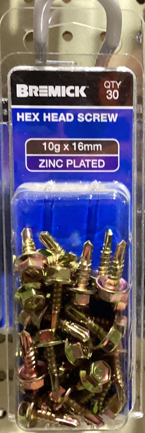 Metal screws H/h 10g x 16mm pk30 bremick