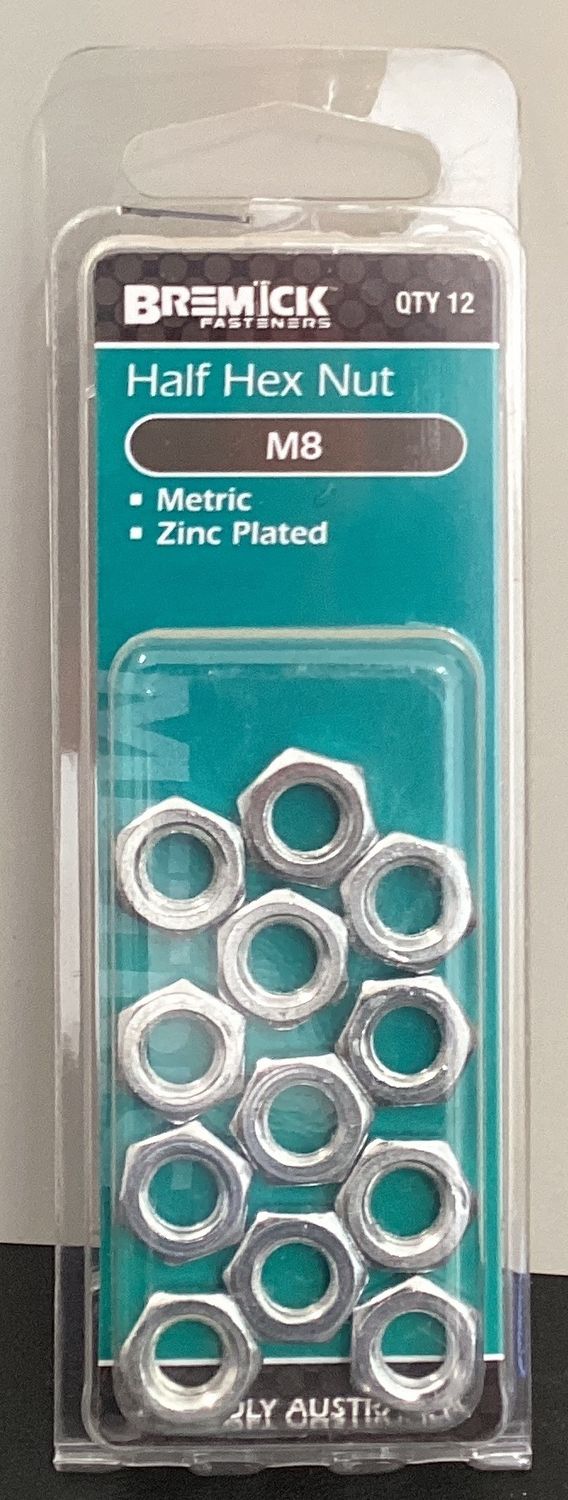 Nut hex metric 8mm pk 12