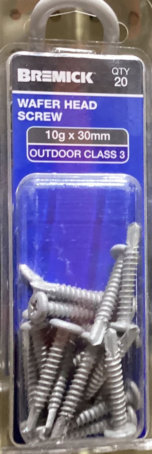 Metal screws 10gx30mm pk20 Wafer Galv