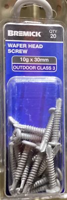 Metal screws 10gx30mm pk20 Wafer Galv