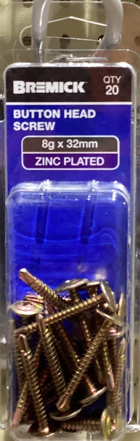 Metal screw 8gx32mm pk20 ButtonHd Zinc