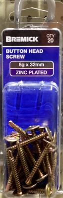 Metal screw 8gx32mm pk20 ButtonHd Zinc