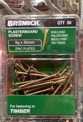 Plasterboard screws 8gx50mm Pk50