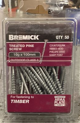 Treated pine screws 10g x 100mm pk50