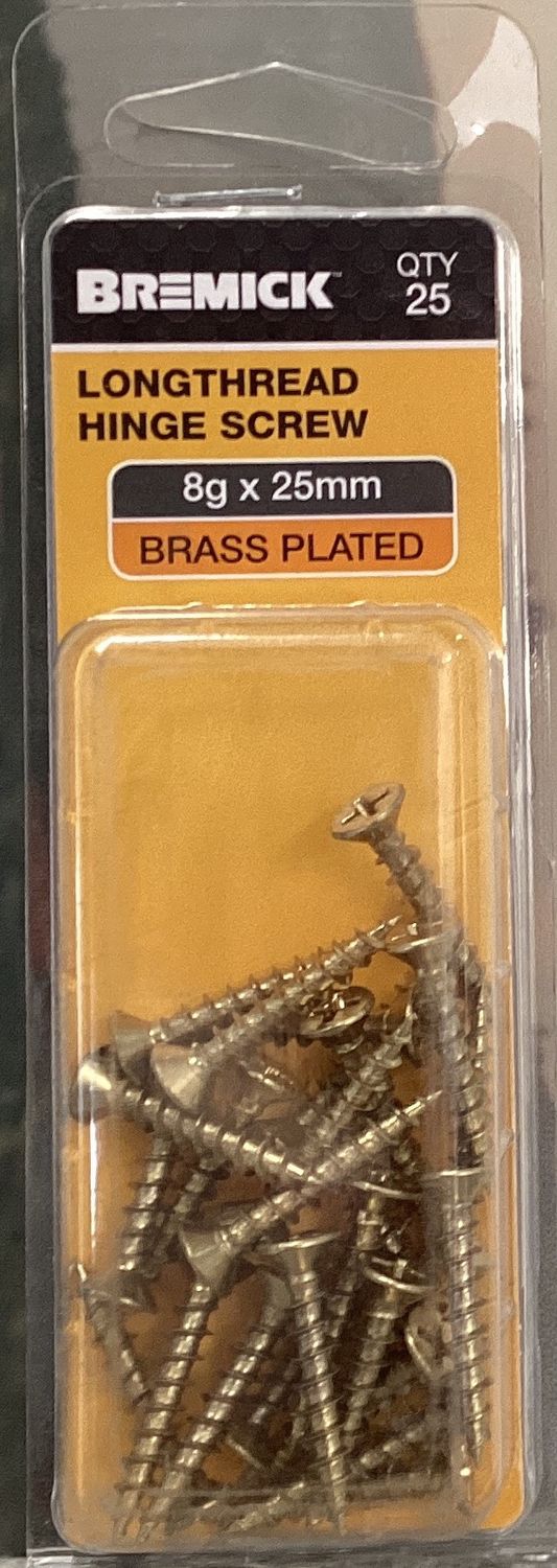 Timber screw 8gx25mm pk25 Csk brass/pl