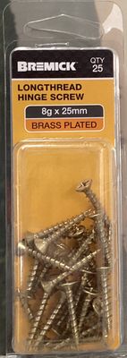 Timber screw 8gx25mm pk25 Csk brass/pl