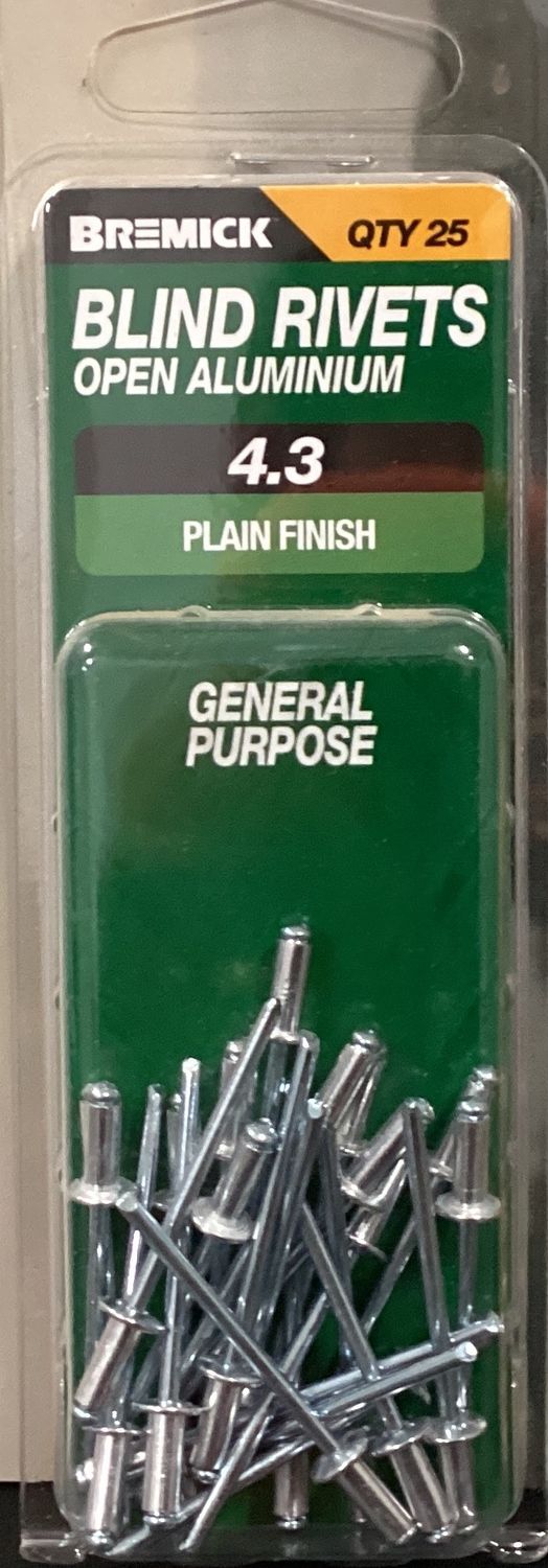 Rivets Alumin/Steel Open 4.3 pk25