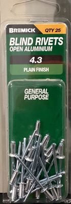 Rivets Alumin/Steel Open 4.3 pk25