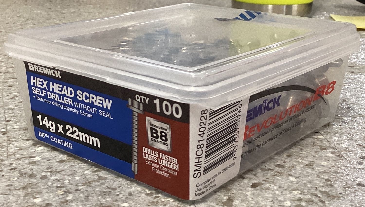 Tec screw 14gx22mm x100 w/FINE THREAD