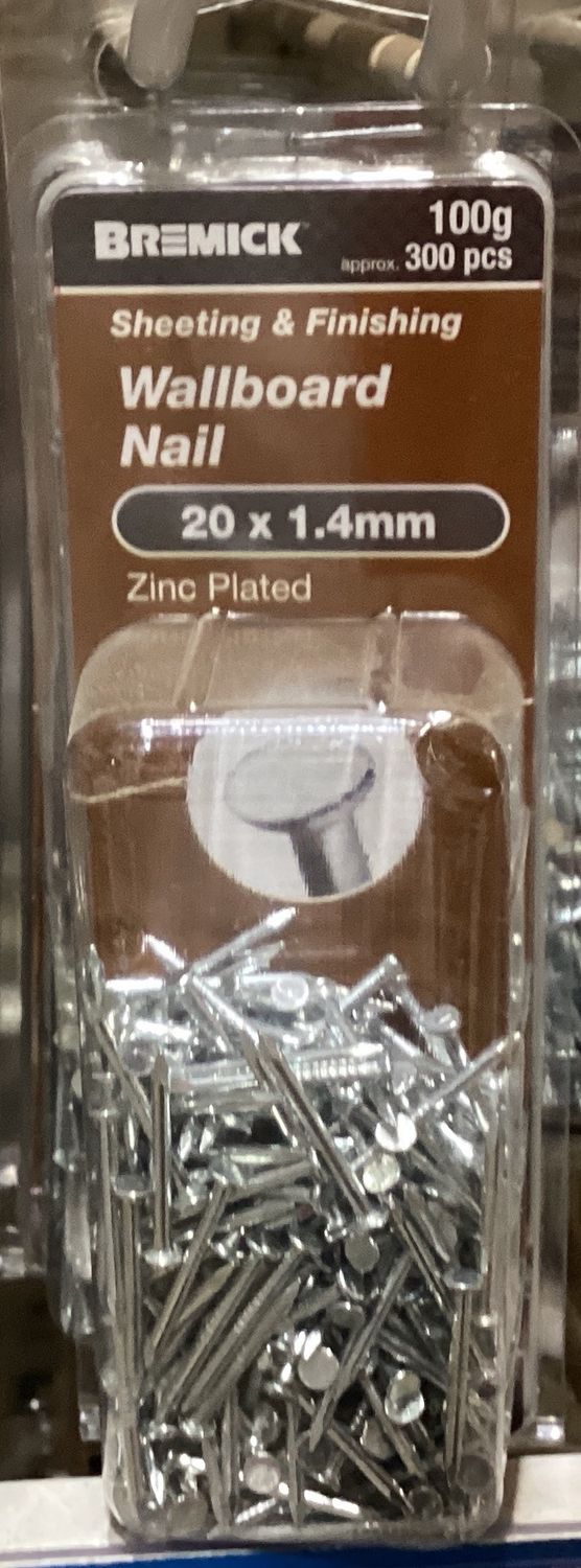 Nails Wallboard 20x1.4mm Pk300 Zinc