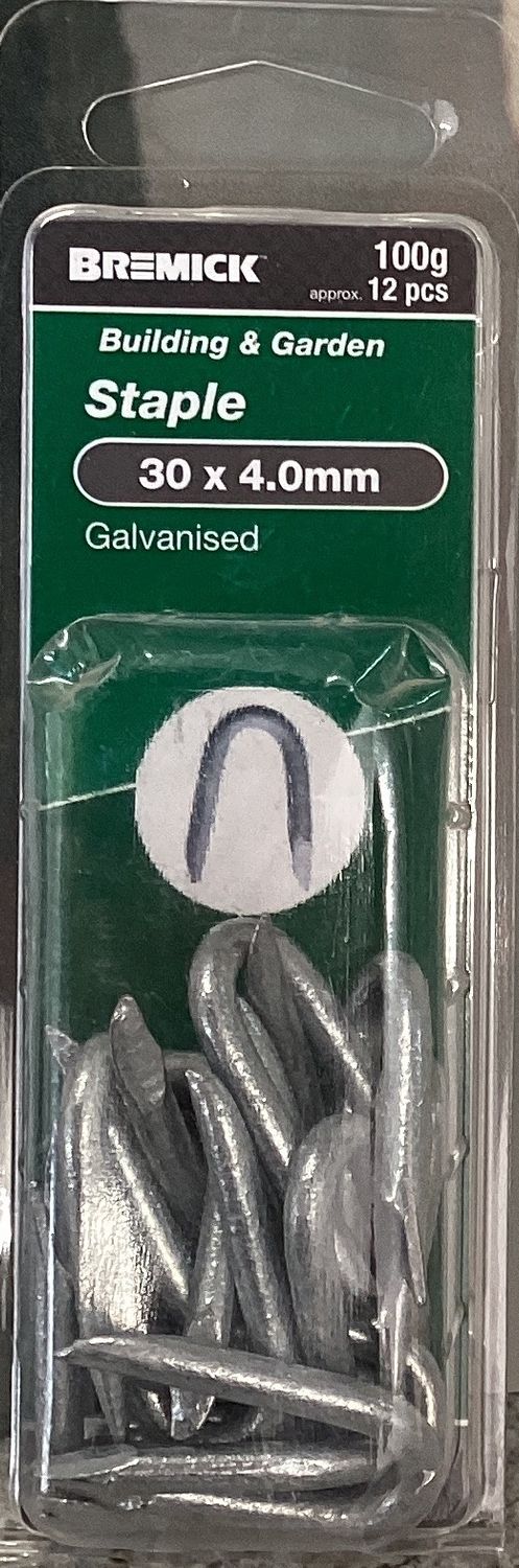Fence Staples 30x4.0mm pk12 Galv