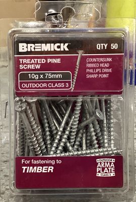 Treated pine screws 10g x 75mm pk50