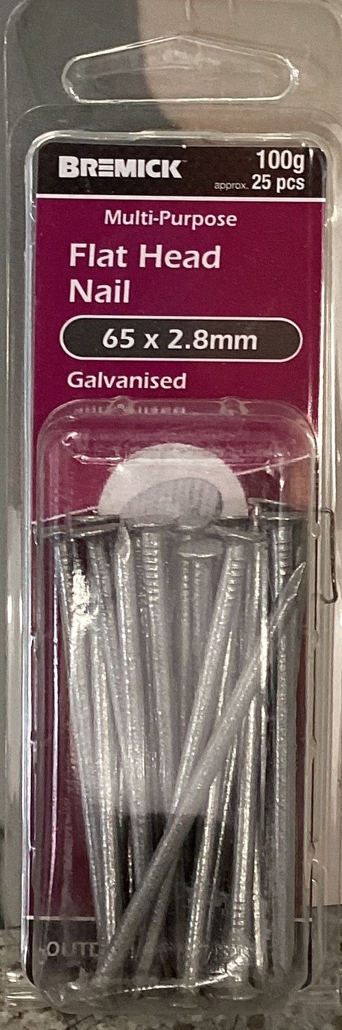 Nails Flat Hd 65x2.8mm Pk32 Galv