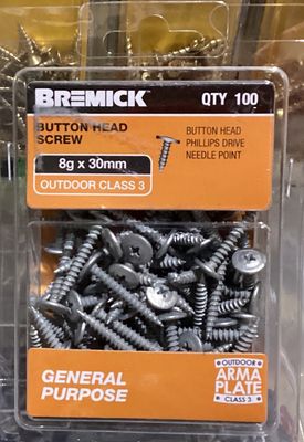 Timber screws 8gx30mm Pk100 B/Hd GALV