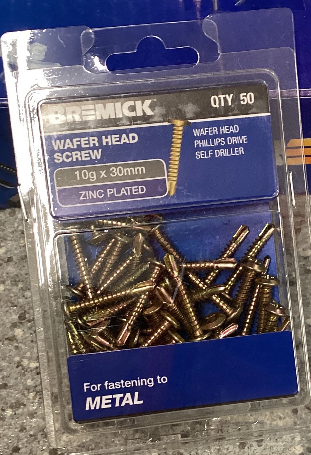 Metal screws W/hd 10gx30mm pk50 Zinc