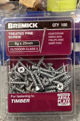 Treated Pine Screws 8g x 25mm pk100