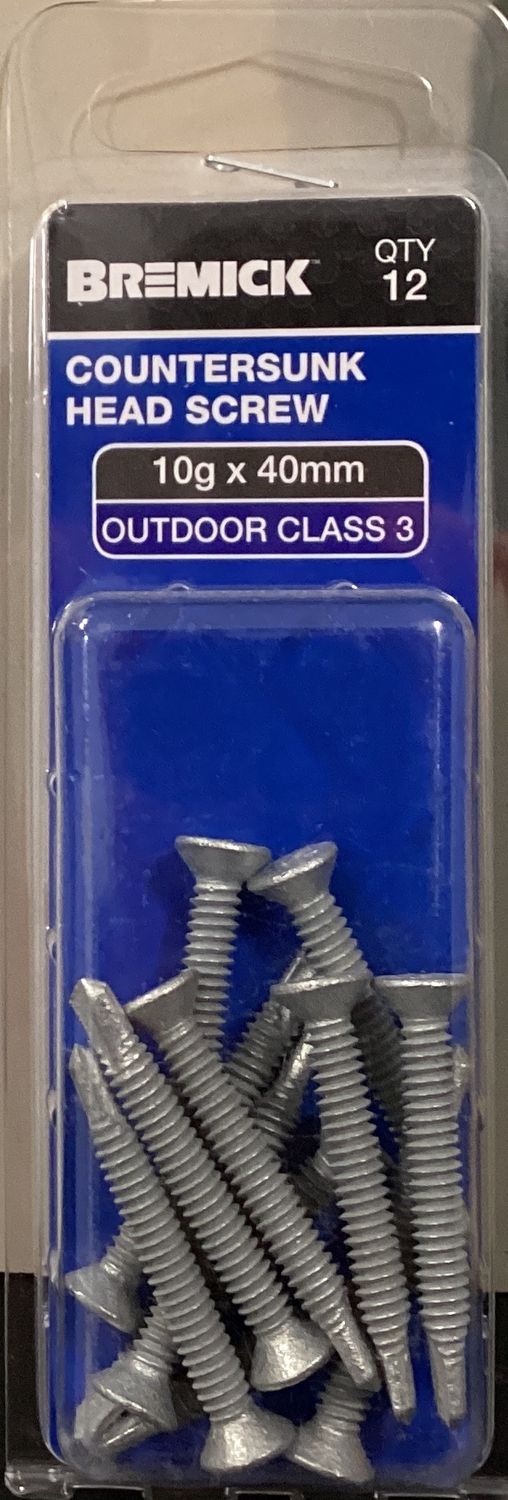 Metal screws 10gx40mm pk12 Csk Galv