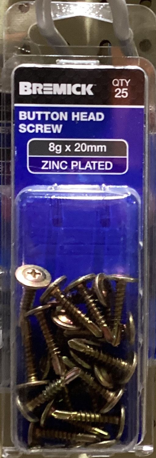 Metal screw 8gx20mm pk25 ButtonHd Zinc