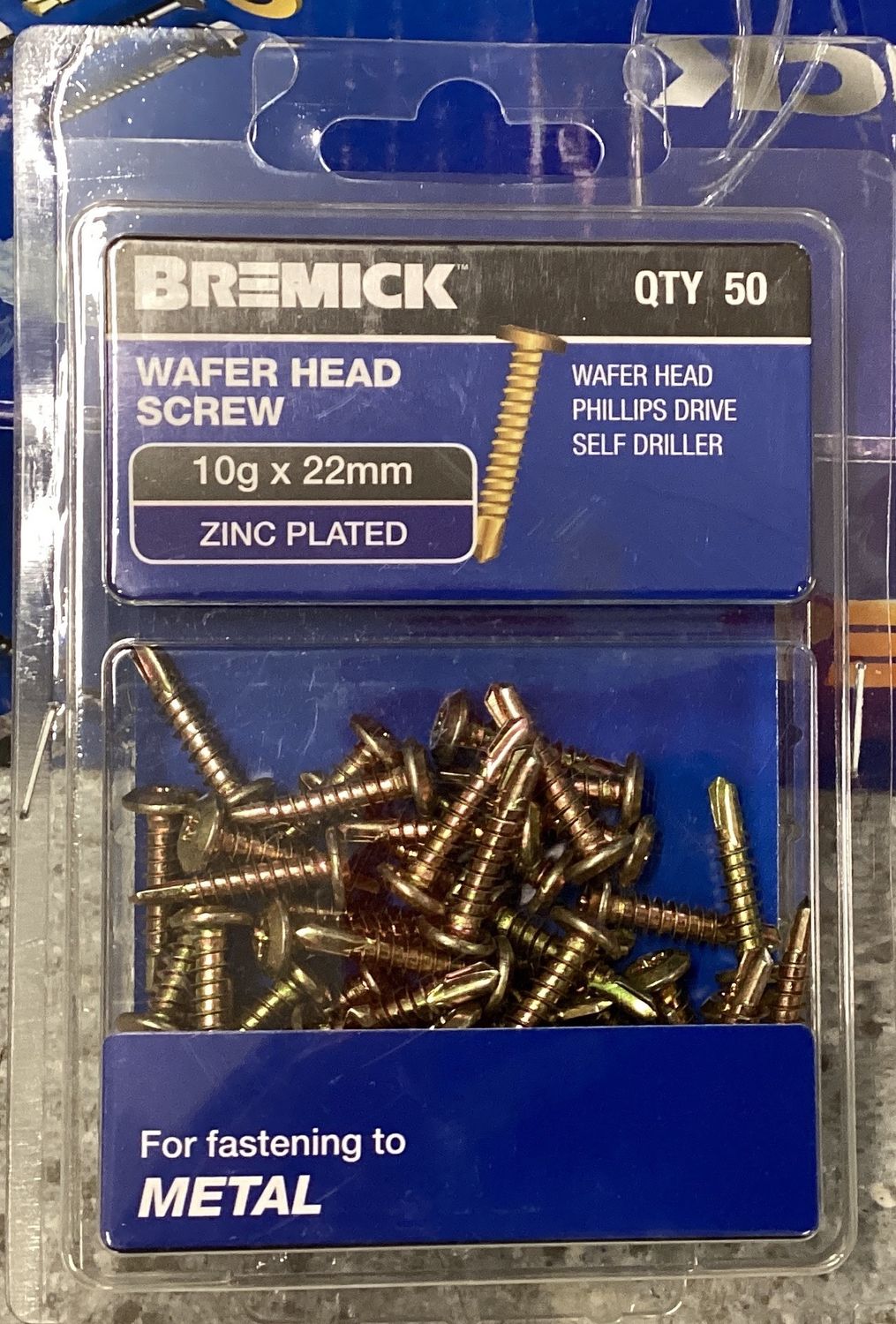 Metal screws W/hd 10gx22mm pk50 Zinc