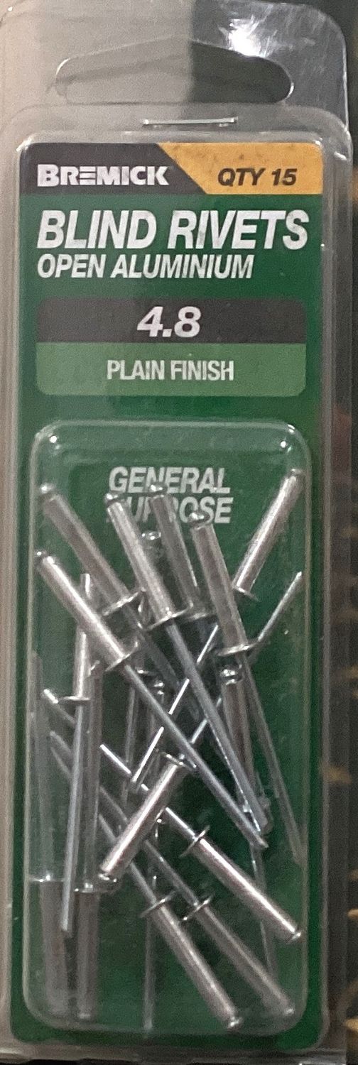 Rivets Alumin/Steel Open 4.8 pk15