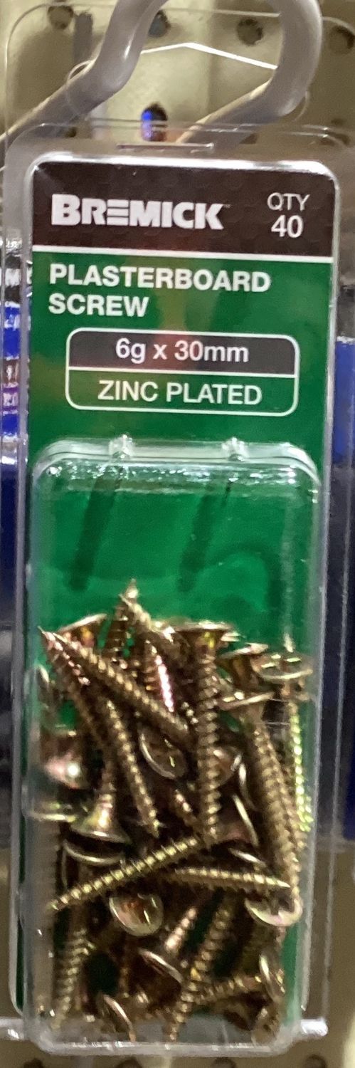 Plasterboard screw 6gx30mm x40 Zinc