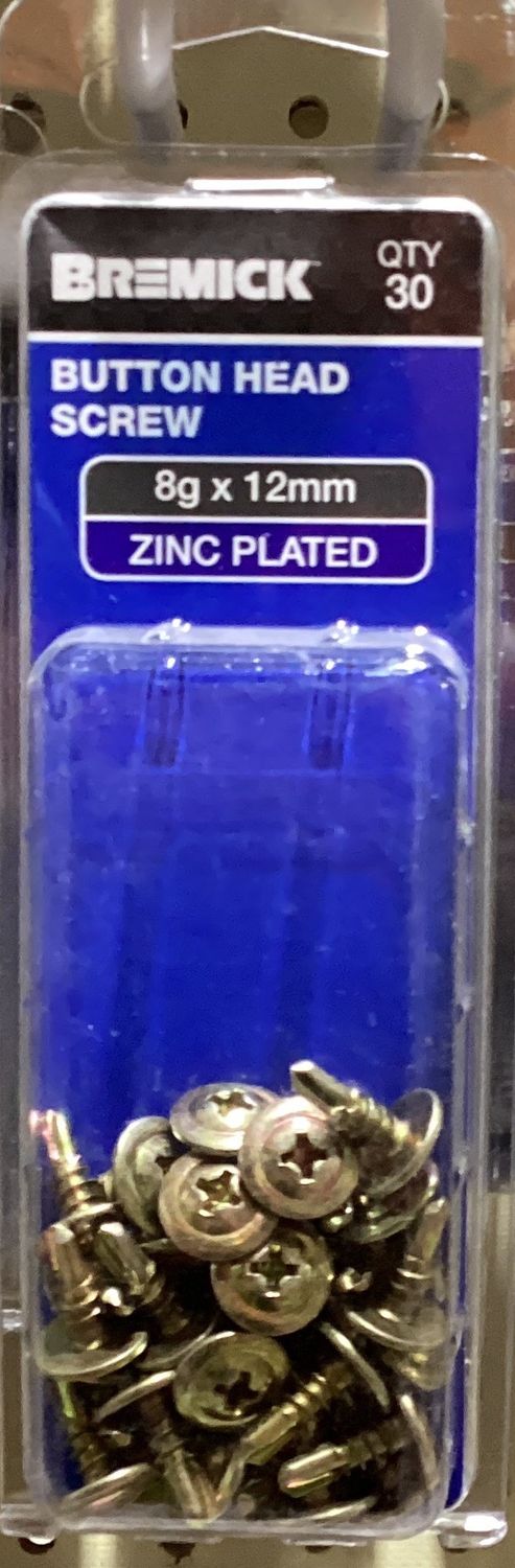 Metal screw 8gx12mm pk30 ButtonHd Zinc