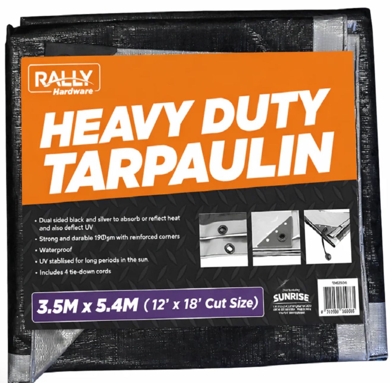 Tarpaulin, Heavy - 12' x 18' (Finished Size 3.5 x 5.4M), Silver/Black