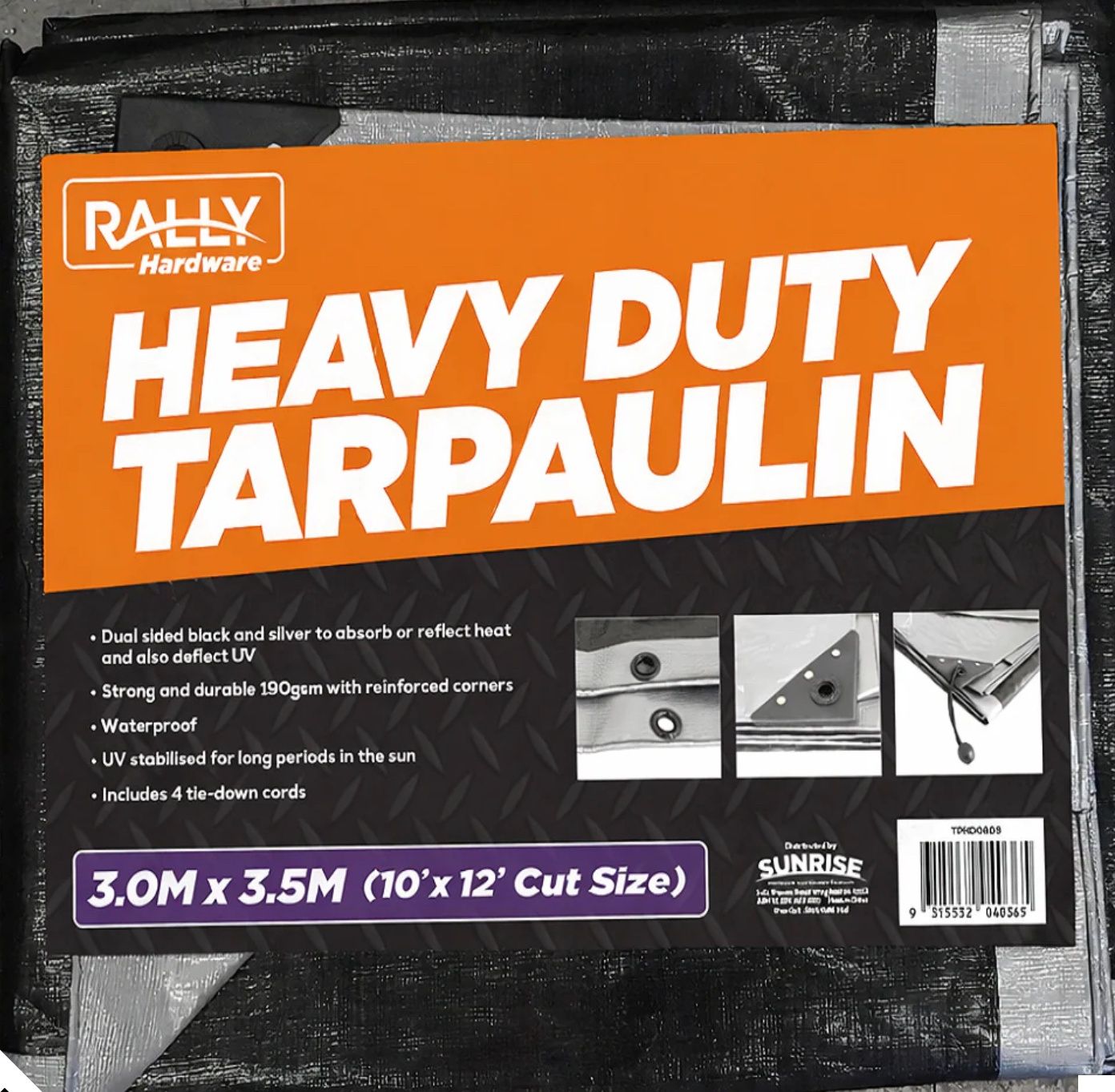 Tarpaulin, Heavy - 10' x 12' (Finished Size 3.0 x 3.5M), Silver/Black