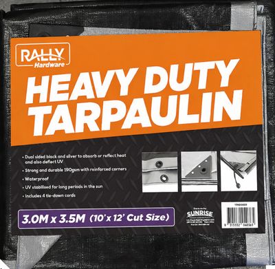 Tarpaulin, Heavy - 10' x 12' (Finished Size 3.0 x 3.5M), Silver/Black