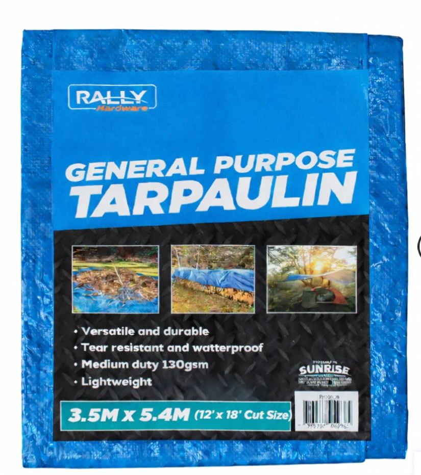 Tarpaulin, Medium - 12' x 18' (Finished Size 3.5 x 5.4M), Blue