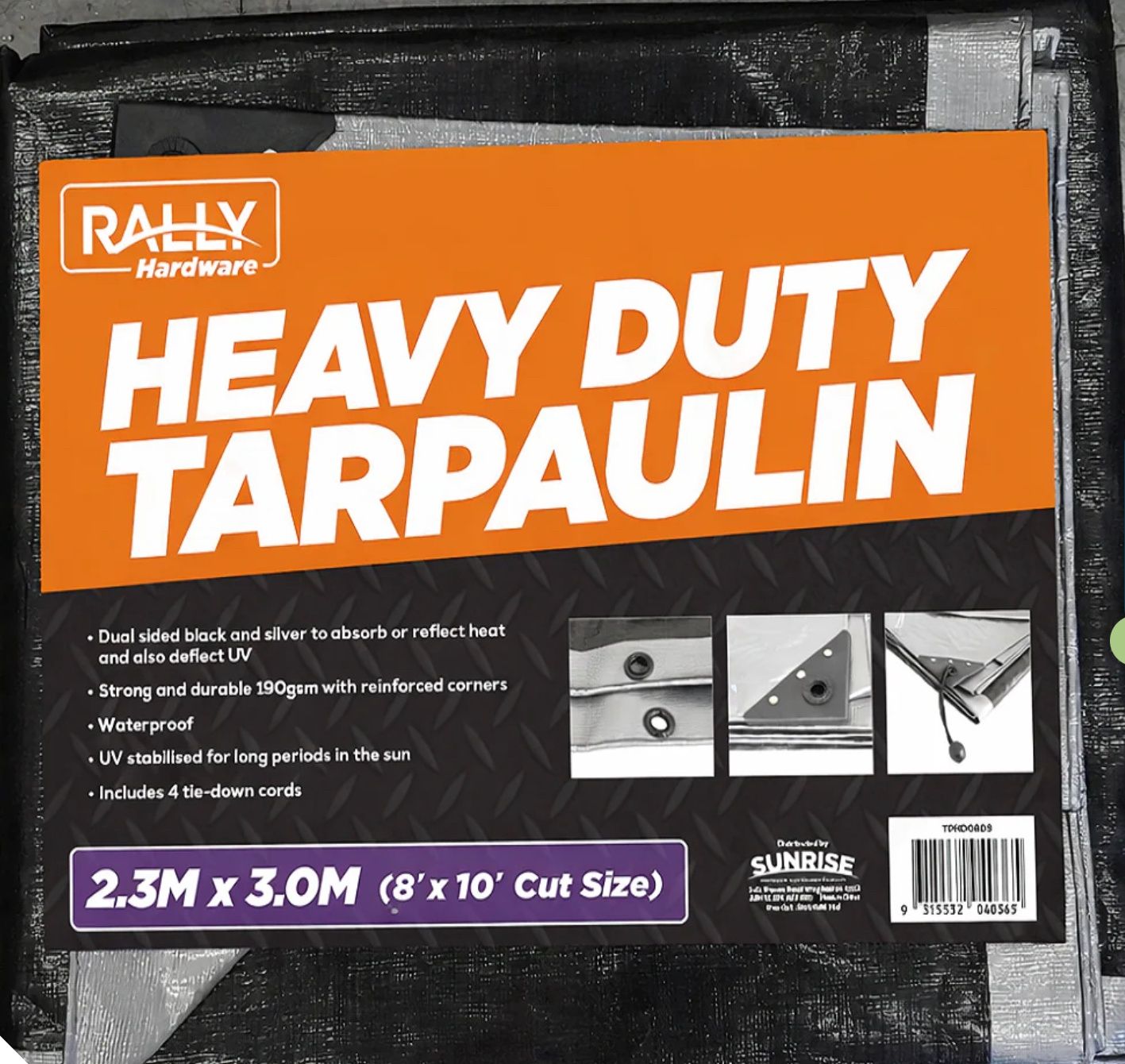 Tarpaulin, Heavy - 8' x 10' (Finished Size 2.3 x 3.0M), Silver/Black
