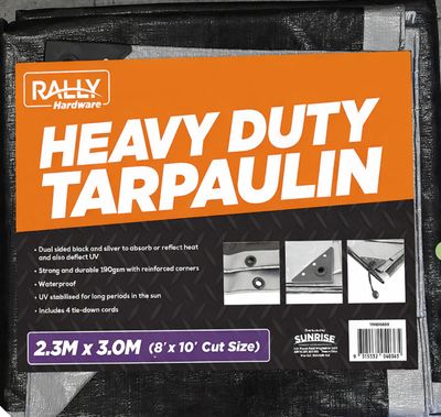 Tarpaulin, Heavy - 8' x 10' (Finished Size 2.3 x 3.0M), Silver/Black